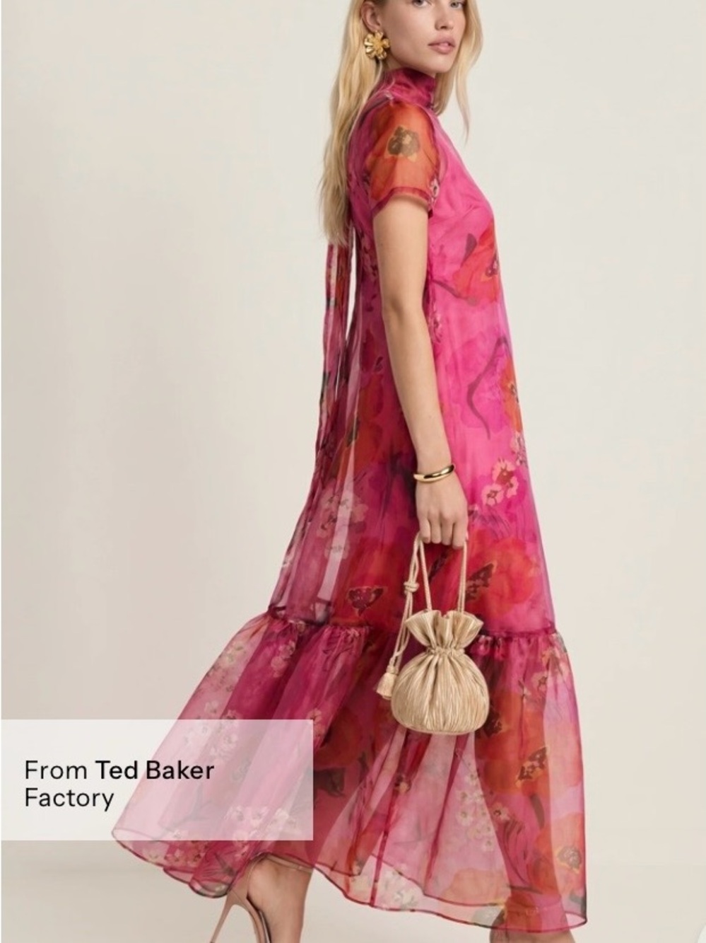 Few Moda Melody Caara Pink Floral Tiered Maxi Dress